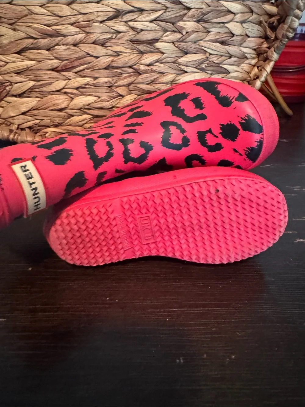 Hunter Kids Pink Leopard Print Rain Boots